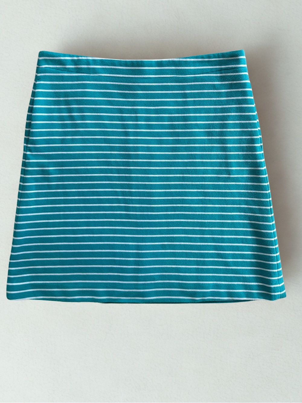 Talbots Size 8 Teal White Striped A-Line Skirt Stretch Cotton Side Pockets